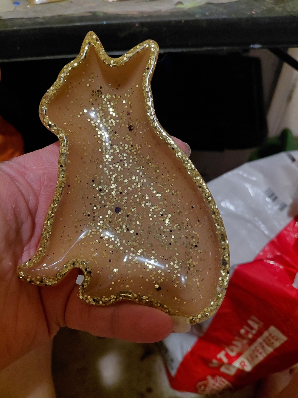 Gold Glitter Cat Shaped Trinket Dish